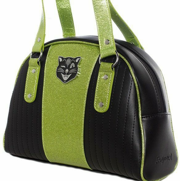 Sourpuss Handbags - Sourpuss Lime Green and Black tuck and roll Jinx purse HTF GUC